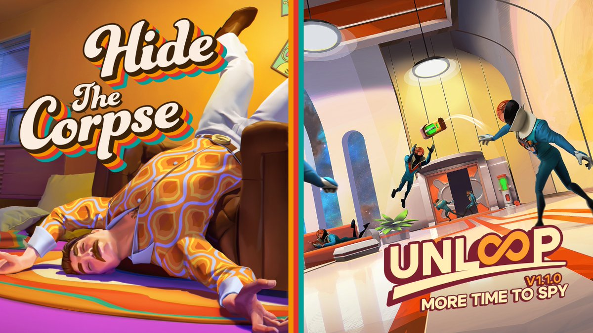 UnloopGame's tweet photo. Hello, Loopers! Long time no see!

Introducing the Shagadelic Bundle ( #UnLoop x #HidetheCorpse ) – a combination of two groovy VR adventures where time is short, bodies pile up, and your worst coworker is… yourself.

https://t.co/MYmpgPk1jA https://t.co/wCMuJ6eV5q