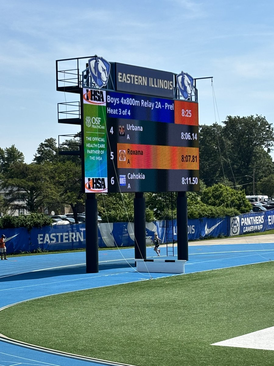 DandurandJason's tweet photo. Great day at EIU for today’s @IHSAState Track &amp; Field Meet. 
Great effort by our boys @RoxanaAthletics 4X800 Relay team. #GoShells https://t.co/qFtfhtlFMD