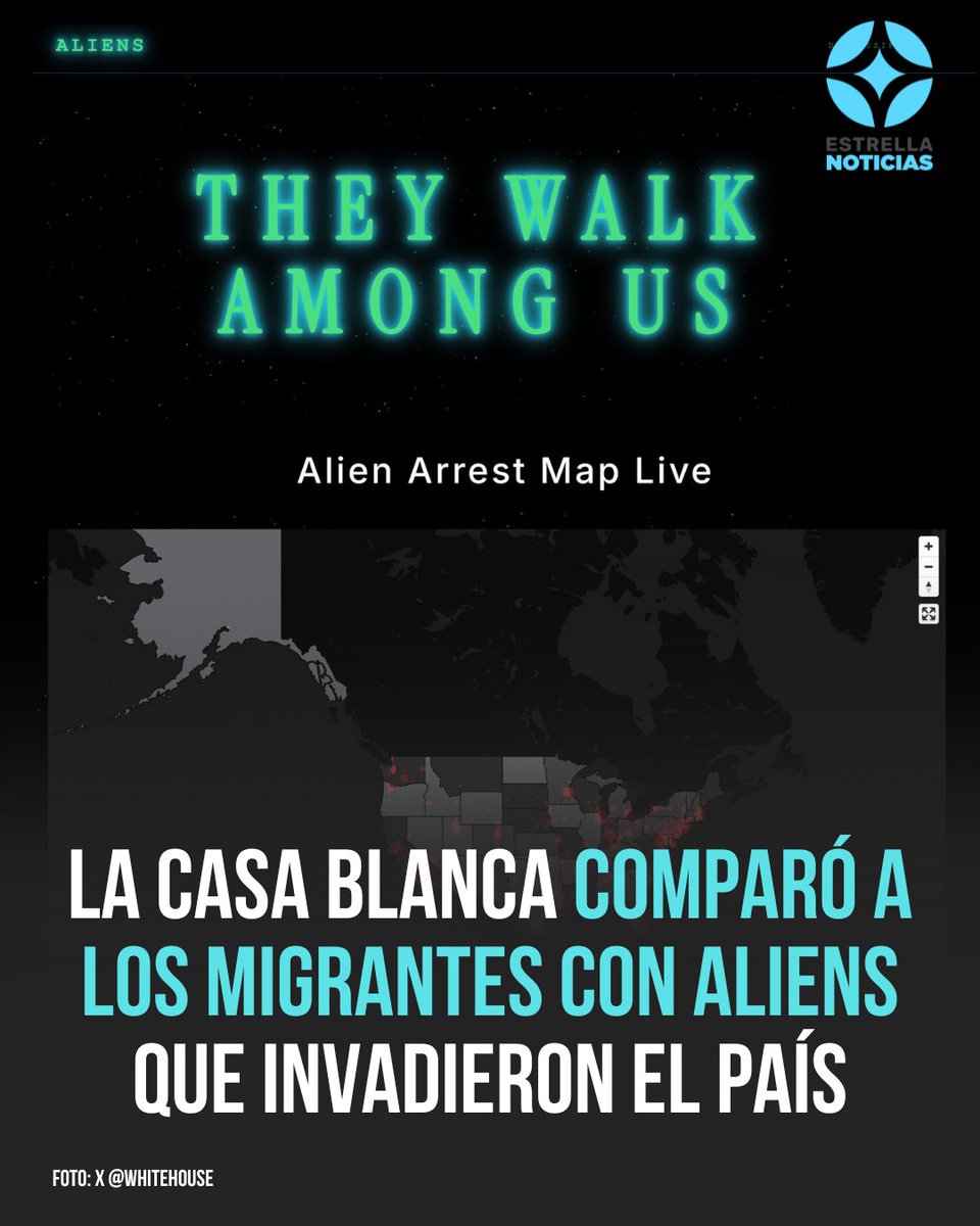 NEstrellaTv's tweet photo. 🚨🇺🇸A través de sus redes sociales, la Casa Blanca comparó a los migrantes indocumentados con extraterrestres que “caminan entre nosotros”.

Además añadió “No eran pequeños hombres verdes; eran millones de inmigrantes ilegales que invadieron el país amparados por la oscuridad”. https://t.co/EPa0Ne2fX7