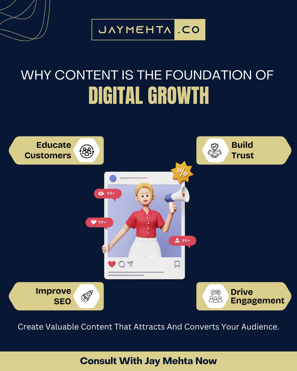 jaymehta's tweet photo. Content is what drives modern marketing.

Businesses that invest in content:
• Build trust
• Educate their audience
• Improve visibility

Content creates long-term growth. Link in comments to get started.

#ContentMarketing #DigitalMarketing #BusinessGrowth #JayMehtaDigital https://t.co/7oCidtWypW