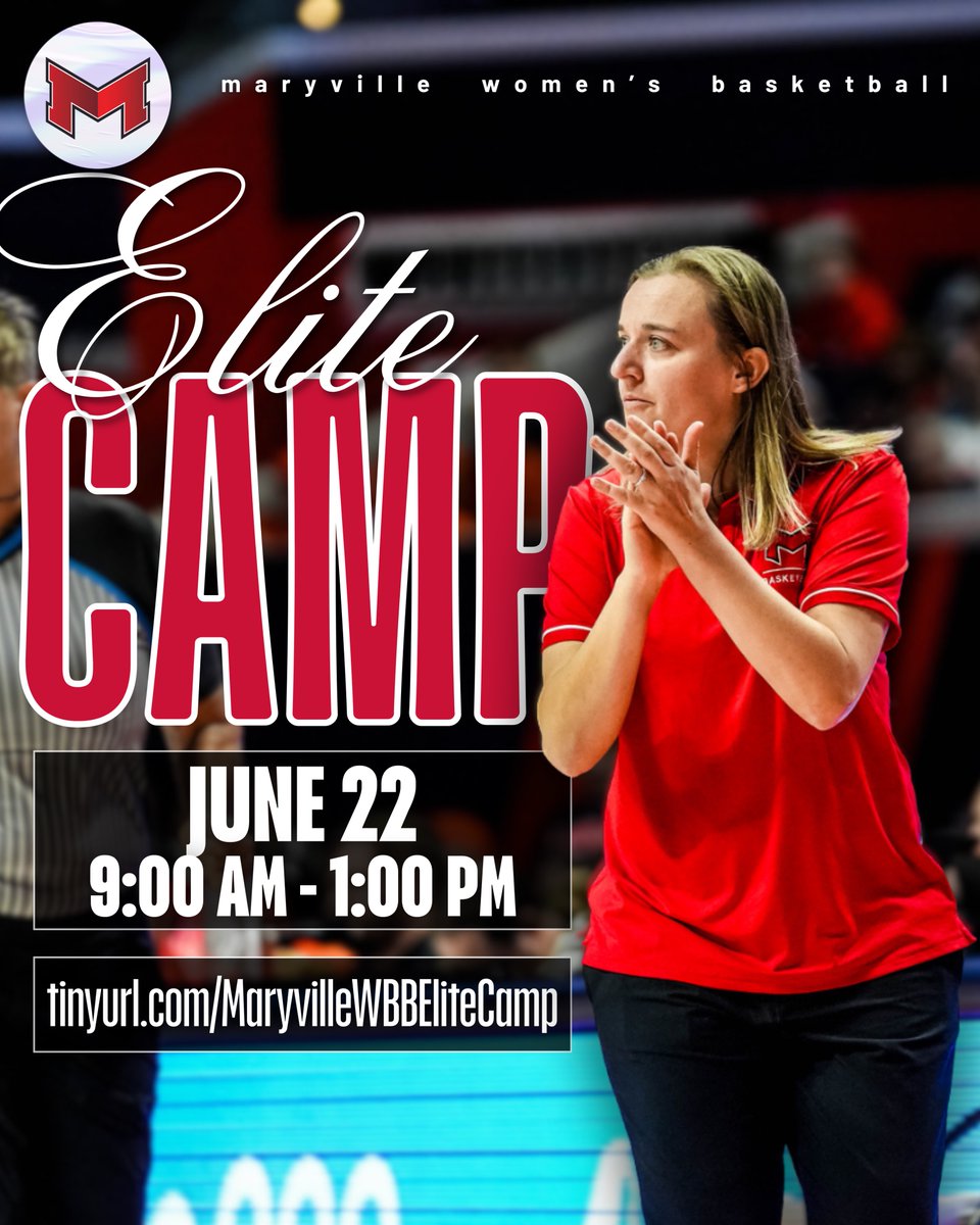MaryvilleWBB's tweet photo. 🏀Don't forget to sign up for Elite Camp!

Spots have filled up quickly, register TODAY!
➡️https://t.co/o83ZDlTj0y

#BigRedM | #AlwaysUs