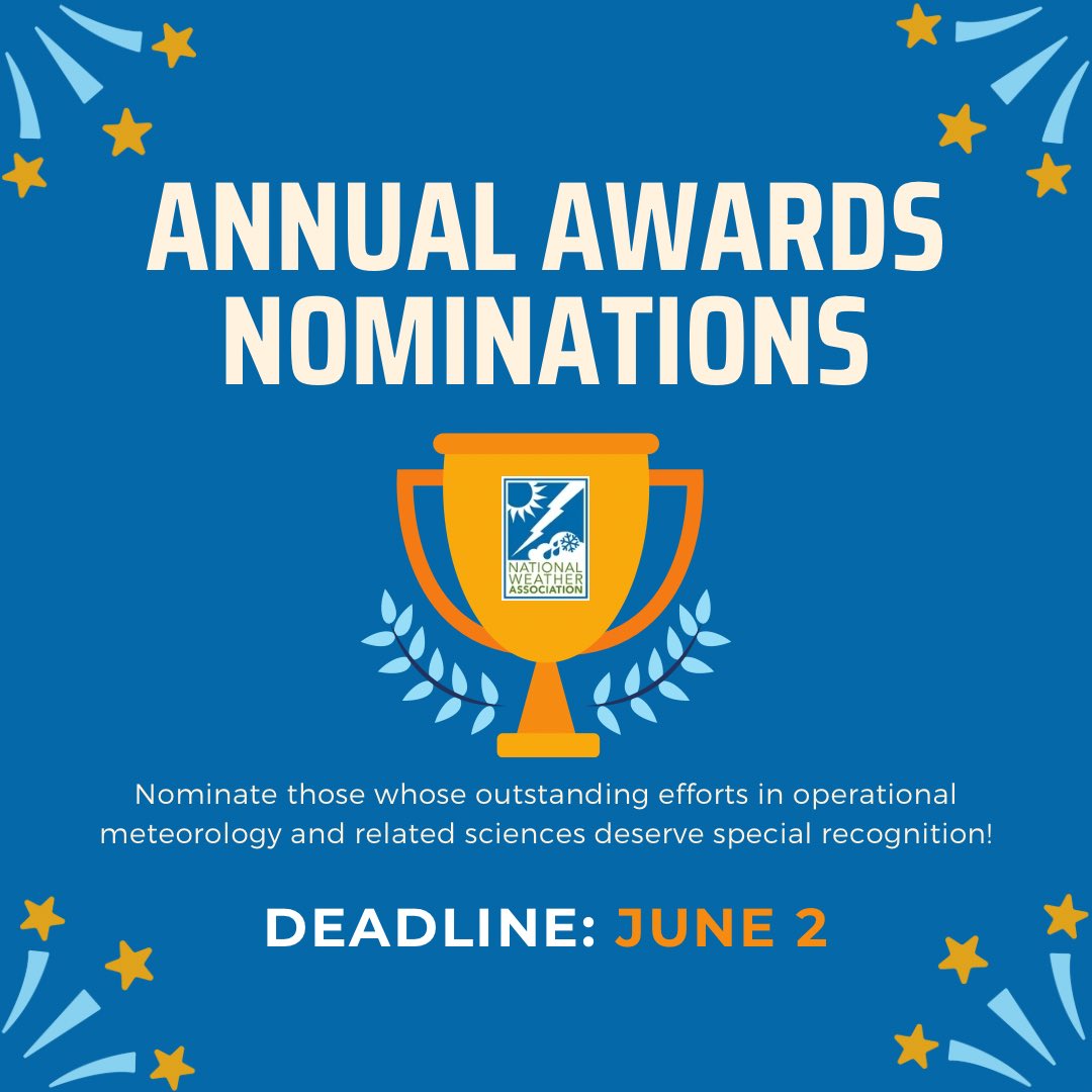 nwas's tweet photo. We invite you to nominate individuals, teams, or organizations whose outstanding efforts in operational meteorology and related sciences deserve special recognition!

The nomination deadline for 2026 consideration is Tuesday, June 2!

More details here: https://t.co/bT1qYRRXZ7 https://t.co/AMwbmLSxMR