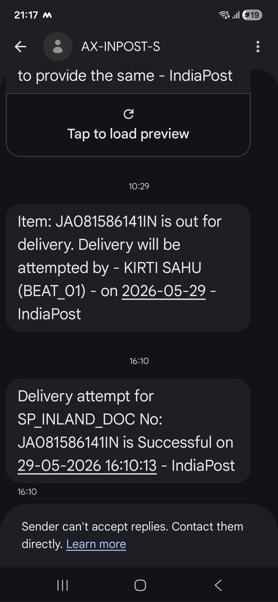 SuryankPandey's tweet photo. I had no idea what it to whom it was delivered???
No one had send the parcel to me as per my knowledge
@IndiaPostOffice can you please invetigate and let me know what it was or to whom it was delivered???
Or this update was due to any incorrect number. https://t.co/GaMitBbYXP