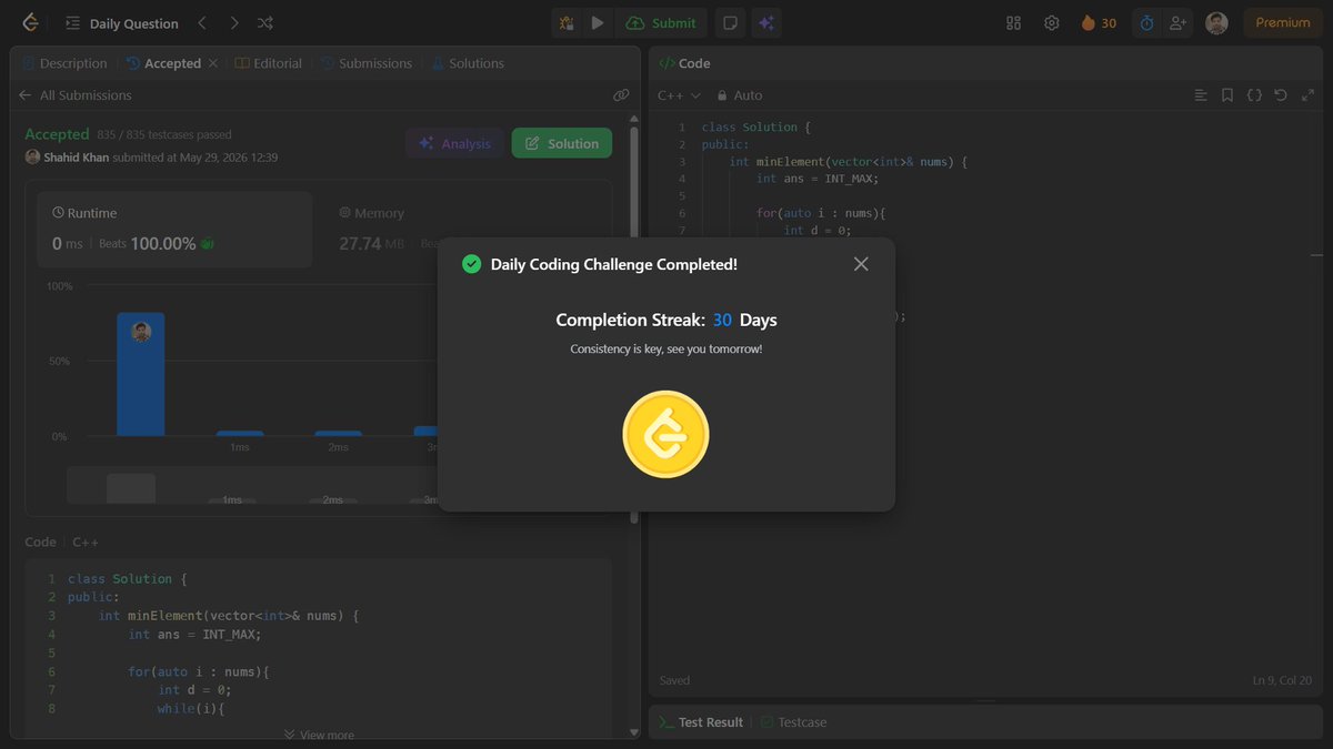 shahidx_05's tweet photo. Day 449 of #1001DaysOfCode
✅ Minimum Element After Replacement With Digit Sum
✅ Word Ladder
✅ Count Sorted Digit Groupings
✅ 1 - 1500 rated Codeforces problem https://t.co/8SkMvysRCX