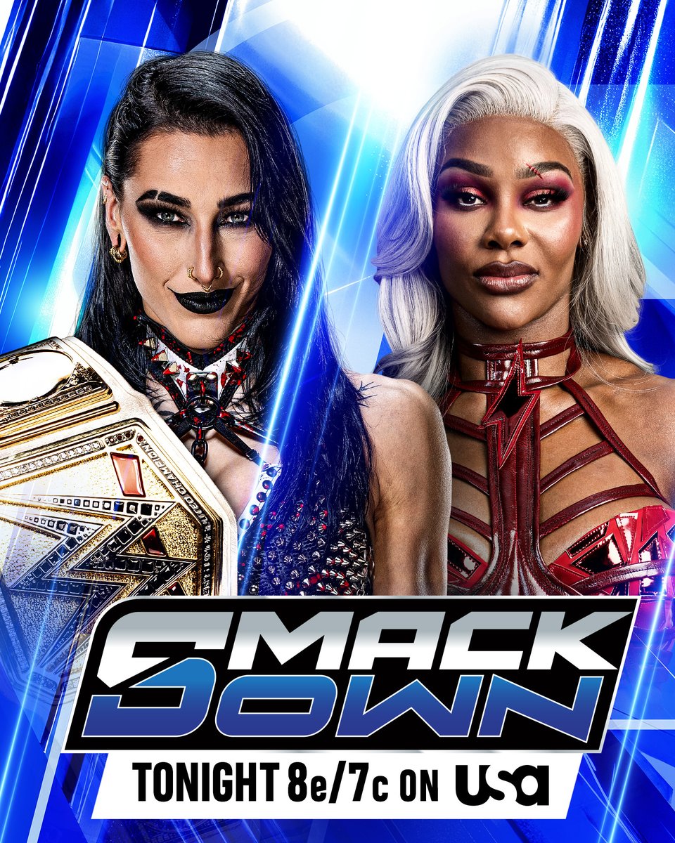 WWE's tweet photo. .@Jade_Cargill shares one final message TONIGHT on #SmackDown before she collides with @RheaRipley_WWE at #WWEClash in Italy this Sunday!

📍: Barcelona, Spain
🎟️: https://t.co/FwXGQNBBbp
📺: 8 ET/7 CT on @USANetwork https://t.co/nYFz5zIlNl