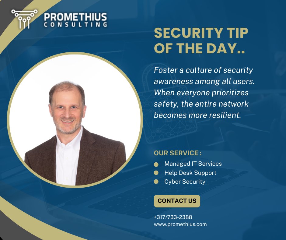 PromethiusLLC's tweet photo. Your office culture goes a long way toward keeping your staff alert and educated on #CyberSecurity !!!   #ITSupport #ManagedITServices #TechTips https://t.co/kApFyoL7AO