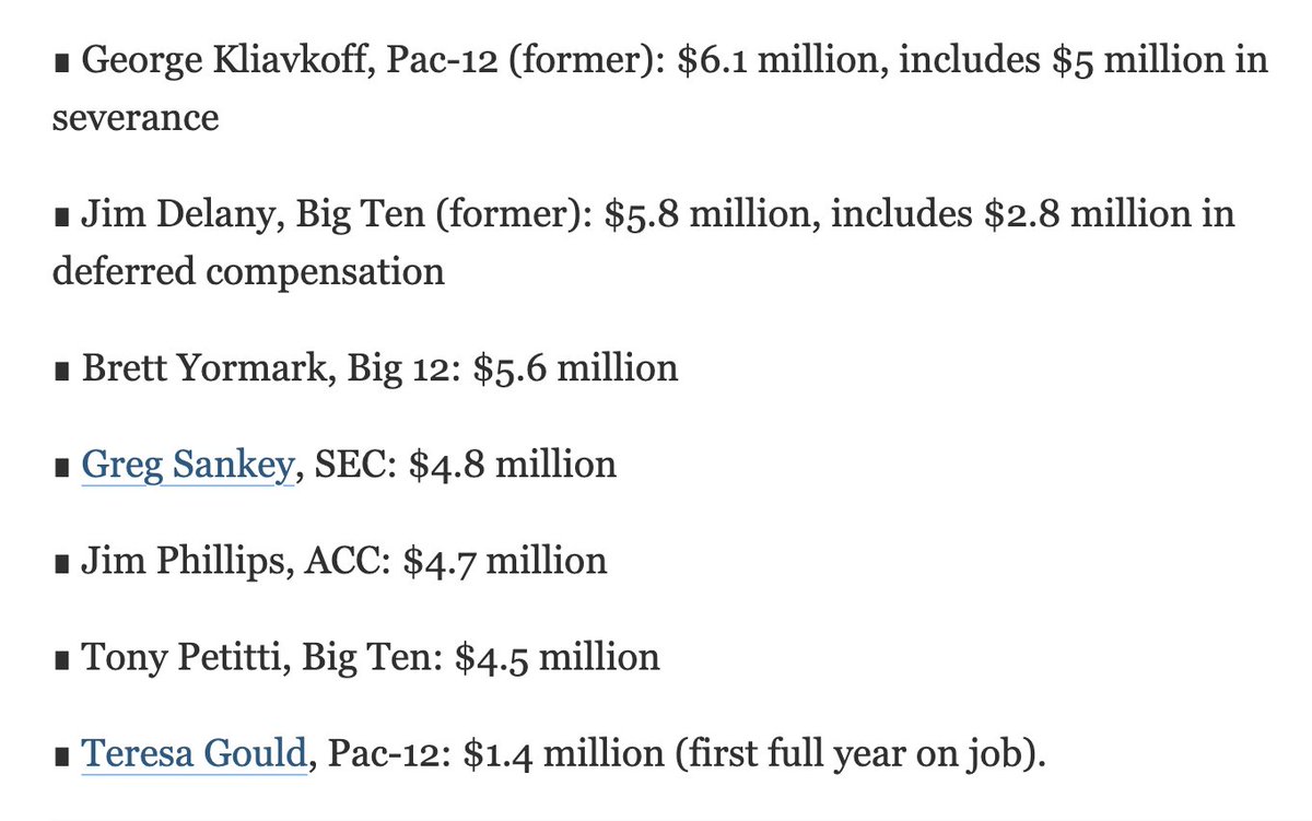 _DavidRumsey's tweet photo. The Big 12's Brett Yormark was the highest-paid active Power conference commissioner during the 2024-25 fiscal year, according to tax filings compiled by @usatodaysports.

Yormark: $5.6 million
Sankey: $4.8 million
Phillips: $4.7 million
Petitti: $4.5 million https://t.co/x06fSLbKob