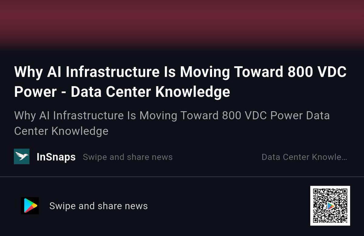 BuildWtPrakhar's tweet photo. Why AI Infrastructure Is Moving Toward 800 VDC Power - Data Center Knowledge
Read more on InSnaps — 41 Domains, One Feed. https://t.co/NfuJihOuFp
#Ai #DataCenterKnowledge #Confrontation #Taiwan #Infrastructure #Moving #Toward https://t.co/NTmuZGEN8F