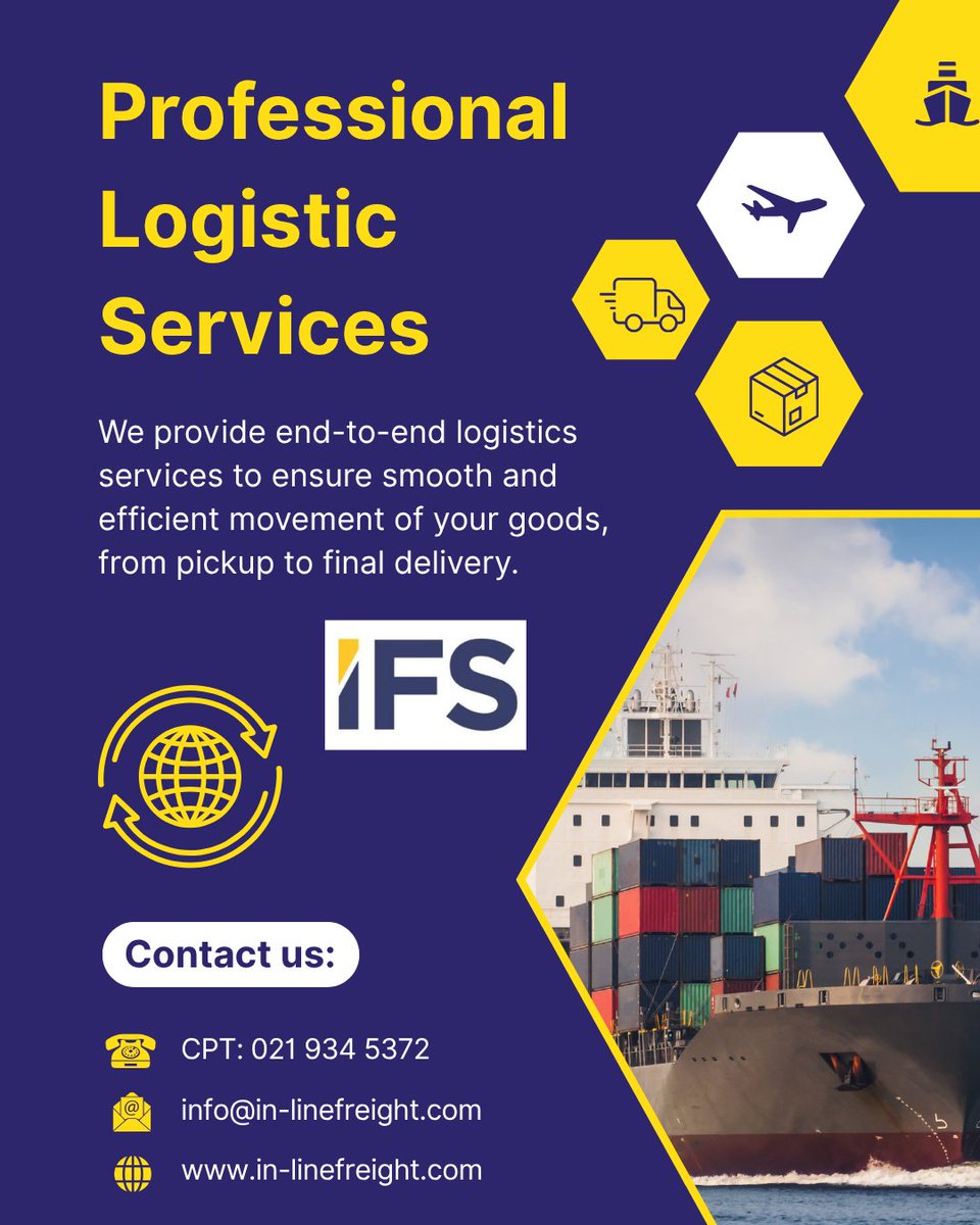 inlinefreight's tweet photo. Professional logistics services for businesses that need efficient cargo movement.

From pickup to final delivery, IFS provides end-to-end logistics support designed around reliability, efficiency, and business growth.

🌐 https://t.co/ZJt7sxGFZ9 #IFS #Logistics #Freight https://t.co/1CuCkwW4td