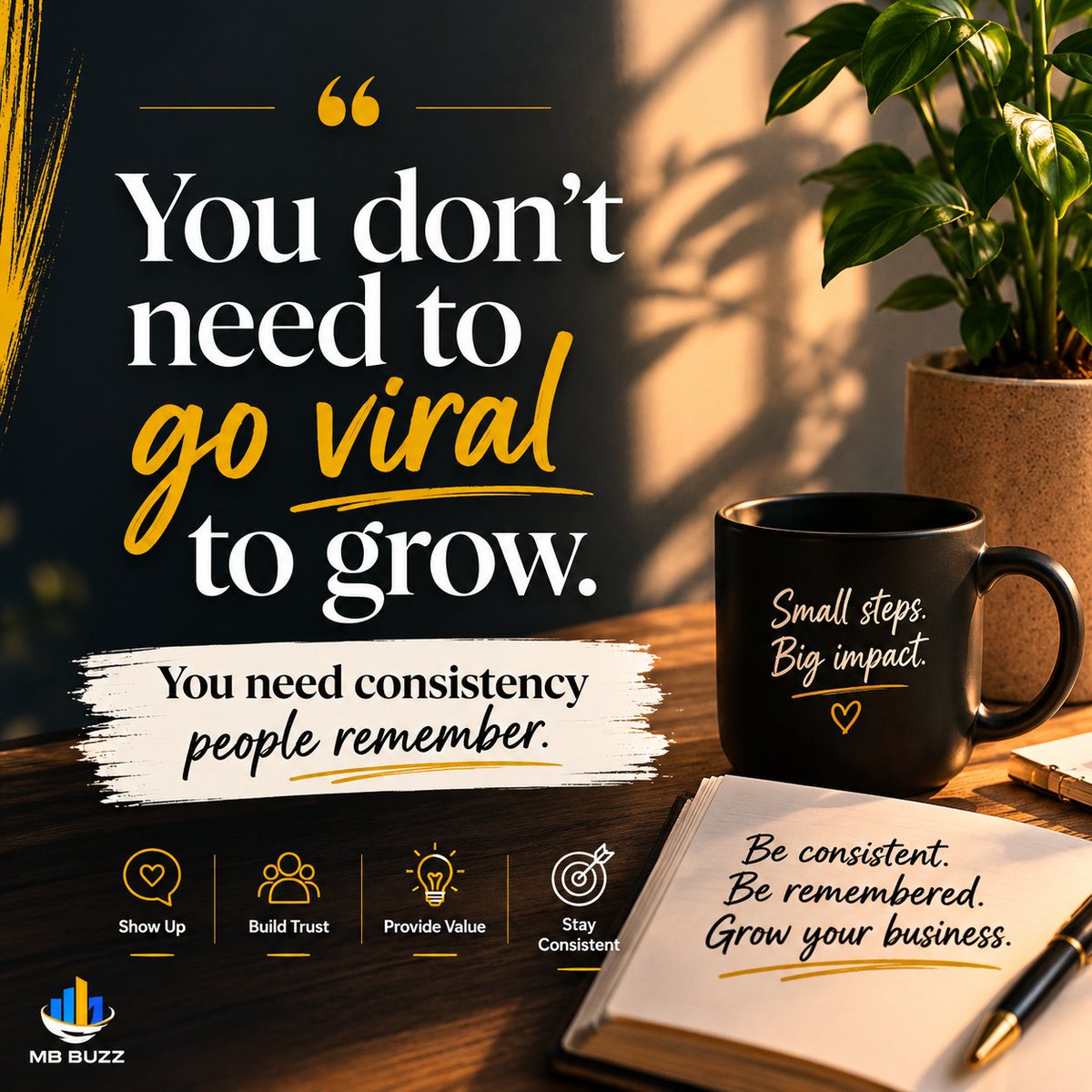 MBBuzzllc's tweet photo. Going viral is exciting.

Building trust is sustainable. 🙌

Focus on consistency, and the results will follow. https://t.co/eO9OUSFWjU