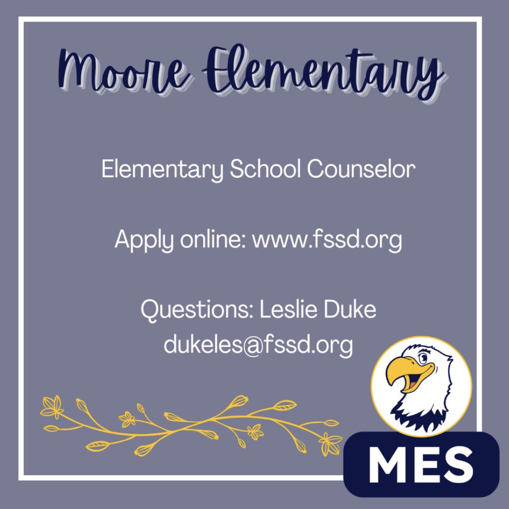 fssdMES's tweet photo. Have a counseling degree &amp; looking for an amazing place to work? Apply to join the MES family! https://t.co/VlHfsEVFeQ