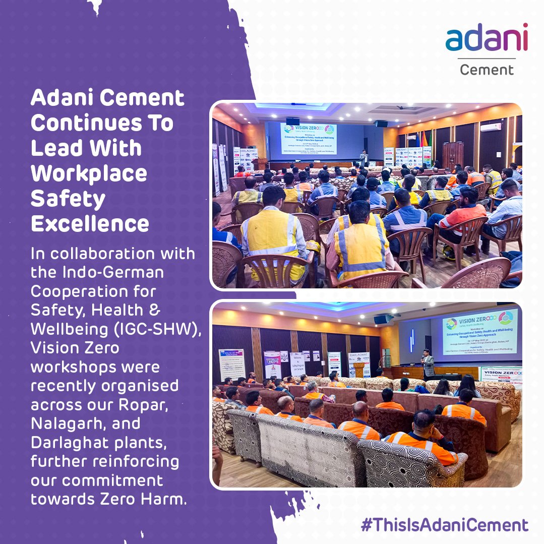 ACCLimited's tweet photo. At @AdaniCement_, safety &amp; wellbeing drive operational excellence. Alongside IGC-SHW, Vision Zero RSI &amp; @DrAvneeshSingh2 , we conducted workshops across Ropar, Nalagarh &amp; Darlaghat plants to reinforce our #ZeroHarm commitment.

#ThisIsAdaniCement https://t.co/WkukHymdWO