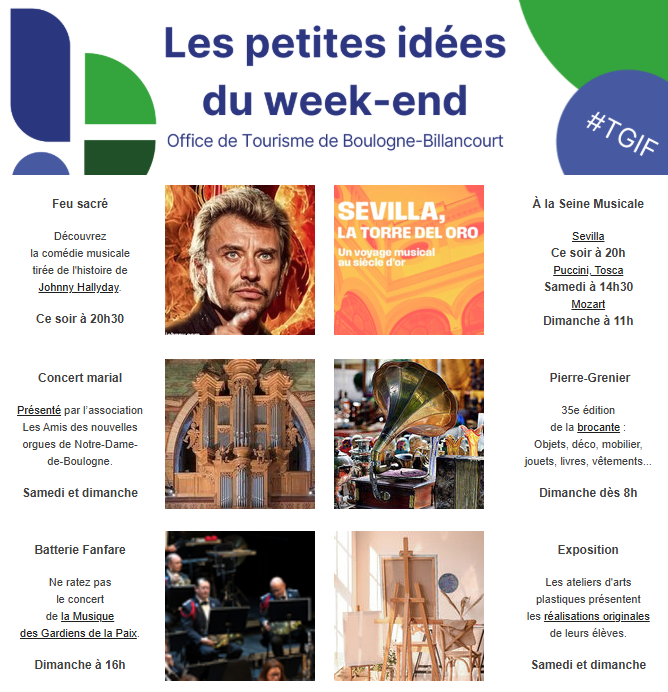OTBB92's tweet photo. 🎉 TGIF - 30-31 MAI 2026 #boulognebillancourt

Découvrez les événements du week-end !

✨ En savoir plus : https://t.co/SmjoVdwacD
 
#weekend #evenements 
@Ville_BoulogneB @BoulogneCulture @DestinationHDS https://t.co/Qh0ykuz1iy