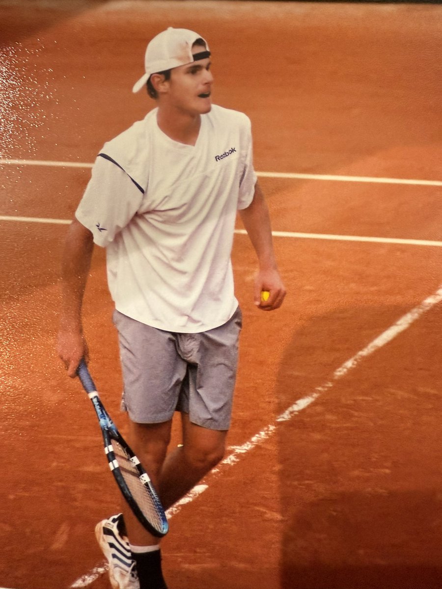 ericperkinslaw's tweet photo. @Served_Podcast How about these classic “crampy” pics from Andy’s gutsy 4-hour 5-set victory over Michael Chang in the second round of the 2001 French Open…worth a Served hat maybe??? Thrilling match. https://t.co/iSNFHAqONT