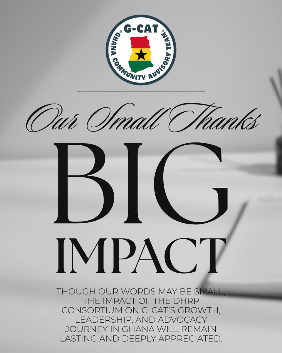 GCAT_dhrp's tweet photo. Small words. Big impact. 🤍
The DHRP Consortium’s contribution to G-CAT’s growth, leadership, and advocacy journey in Ghana 🇬🇭 will remain deeply appreciated and never forgotten.
Thank you for standing with community voices and meaningful change. #GCAT #BigImpact #Advocacy https://t.co/d6hNFDGrjr