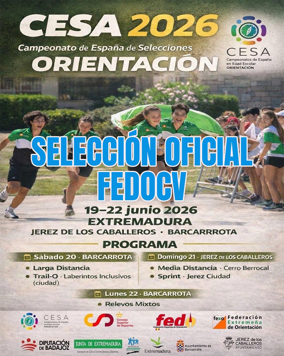 fedocv's tweet photo. 📢 Publicada la lista de Seleccionados FEDOCV OFICIAL para el 🏆 Campeonato de España por Selecciones Autonómicas de 🧭🗺️ #Orientación en Edad Escolar 2026 en la provincia de Badajoz.
🔗 https://t.co/WKxJVW4AYi
#CESA2026 #orienteering https://t.co/QKlUxIfb24