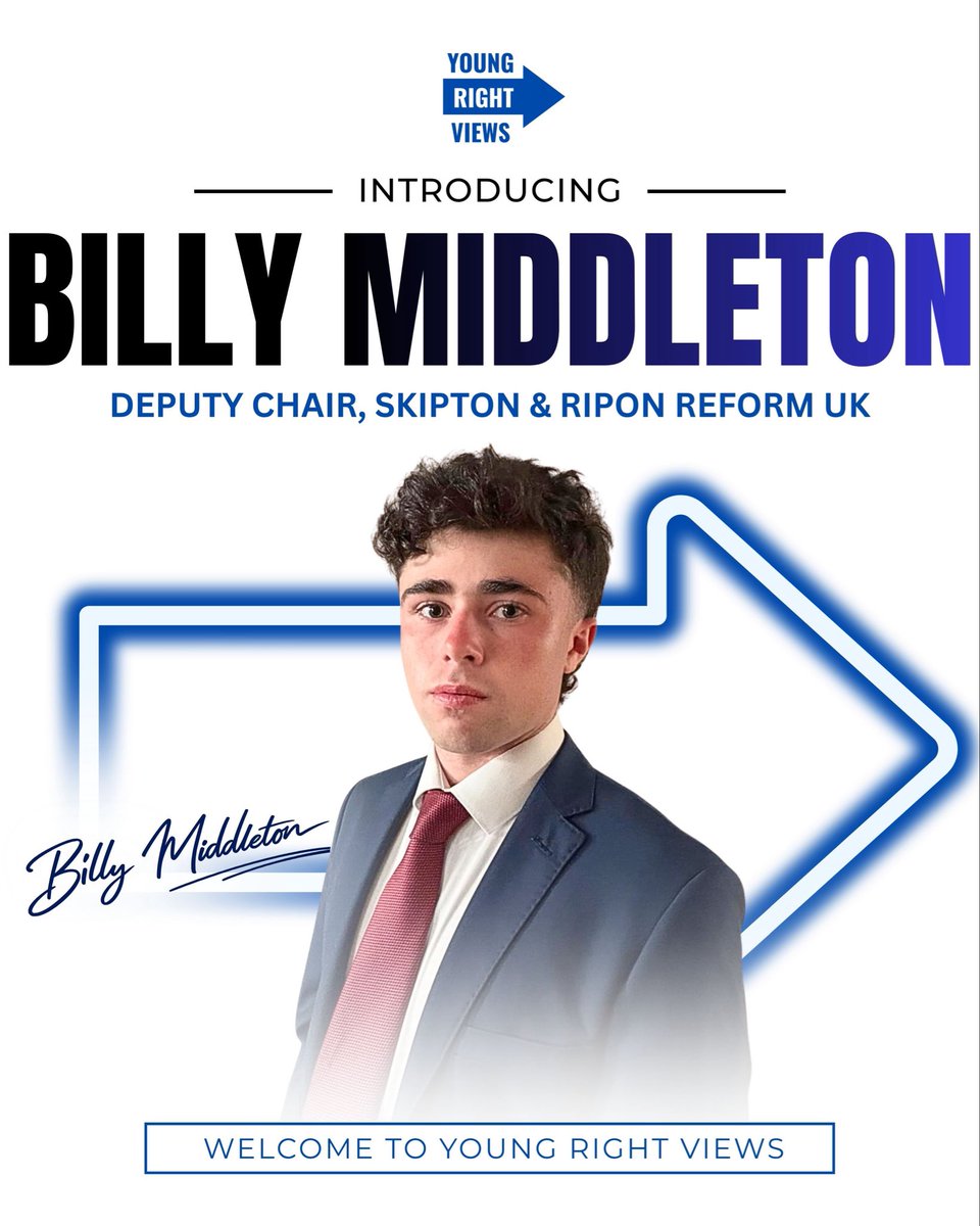 YRightViews's tweet photo. Billy Middleton has joined Young Right Views 🇬🇧

Deputy Chair of Skipton &amp; Ripon Reform UK, Billy brings grassroots experience, political commentary and a strong voice for young people on the right.

Welcome to Britain’s new right-wing generation. https://t.co/JmP1b7t8F7