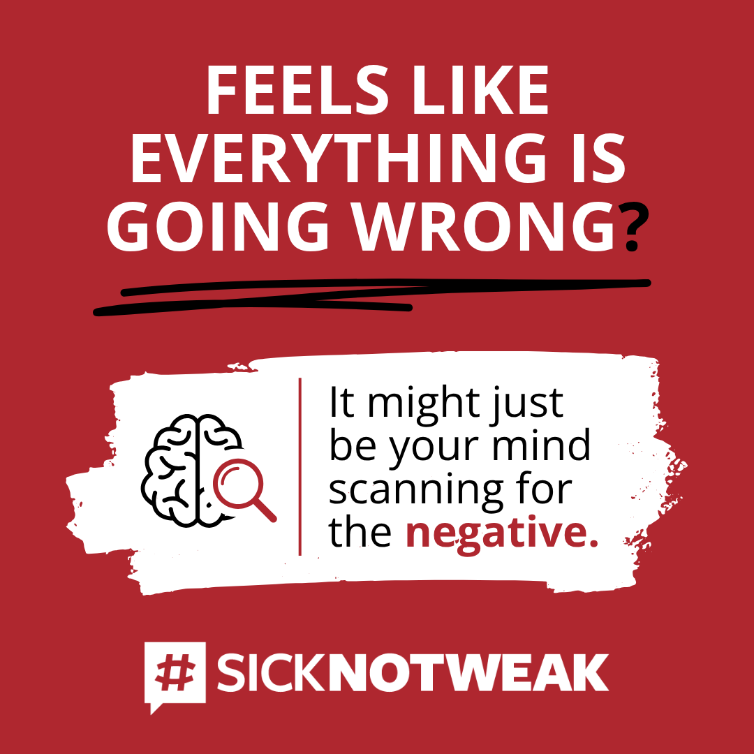 SickNotWeak's tweet photo. Not everything is going wrong.

Sometimes your mind is just stuck in “what’s wrong” mode.

You can gently interrupt that.
One thought at a time.

#SickNotWeak #MentalHealthAwareness #ThoughtPatterns #YouAreNotAlone https://t.co/tRU0JIUgu6