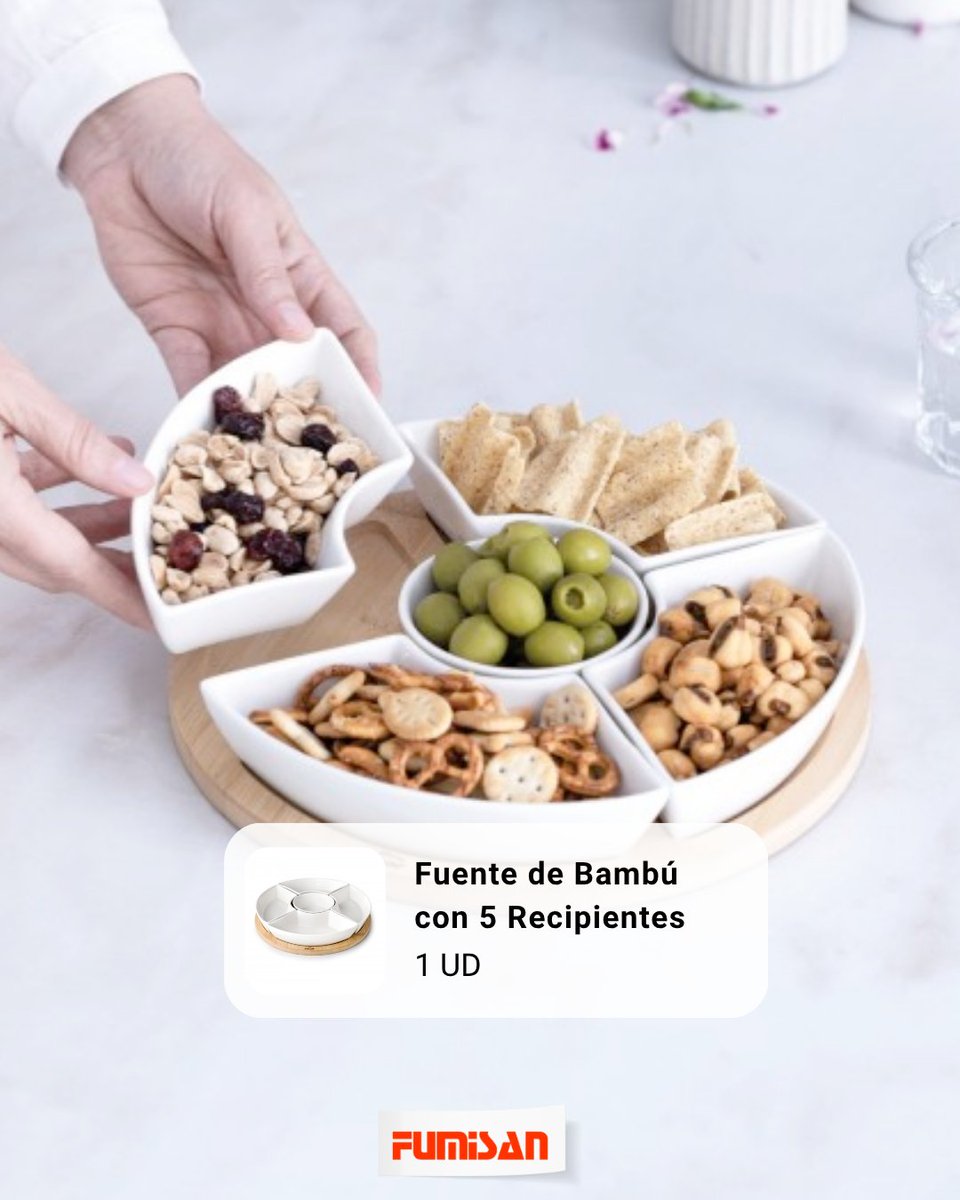 fumisansl's tweet photo. La fuente de bambú con 5 recipientes de porcelana Lacor es perfecta para servir pequeñas raciones sin mezclarlo todo en el mismo plato ✨: https://t.co/POwW2TNkGr

#fumisan  #bambú #porcelana #aperitivos #buffet #catering #hoteles #restaurantes #bares #degustación https://t.co/mXo8VqtvP9