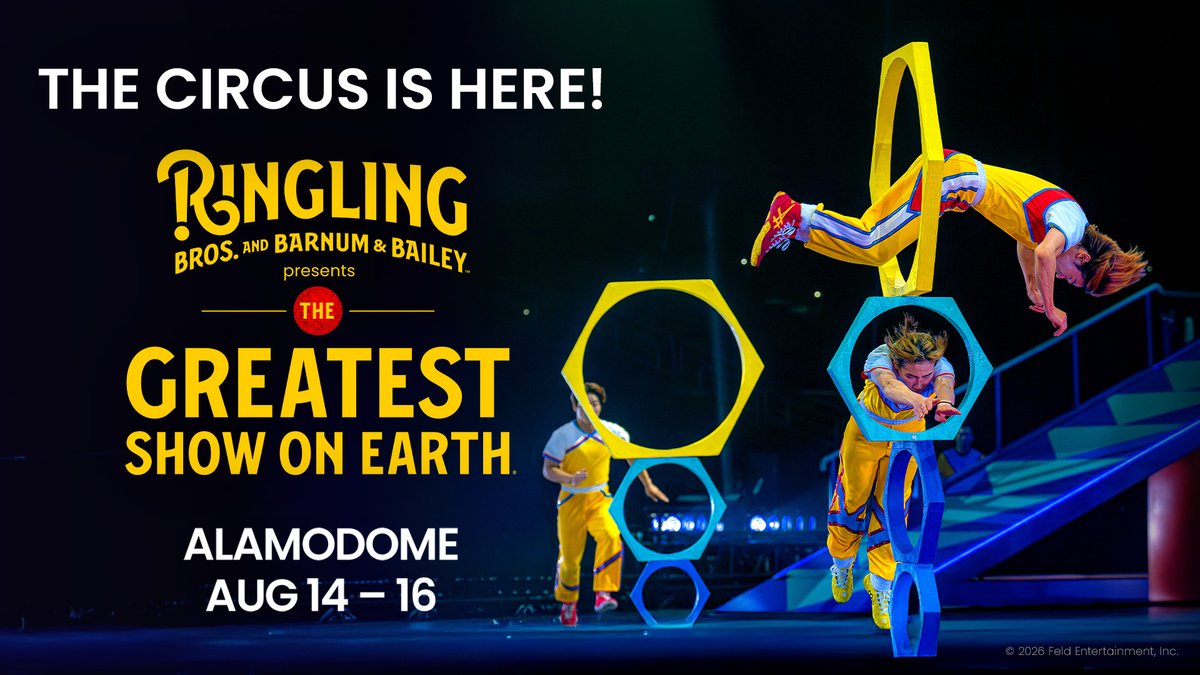 Alamodome's tweet photo. 📣 THE GREATEST SHOW ON EARTH IS COMING TO SA 📣
 
Ringling Bros. and Barnum &amp; Bailey present The Greatest Show On Earth! Coming to the Alamodome from Aug. 13 – 16, 2026 🎪

🎟️  https://t.co/cwkVPy9fP5 or Alamodome Box Office (M-F, 10AM-4PM)
ℹ️  https://t.co/V6iVvrCgzR https://t.co/C0raeTmp3p