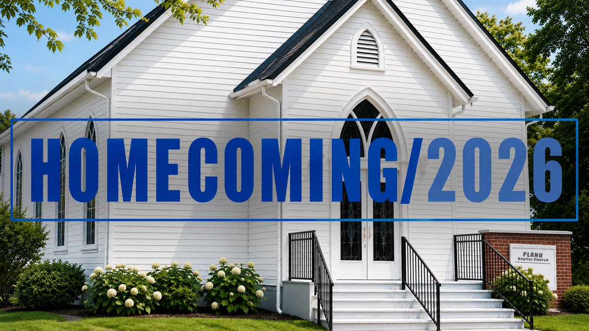 PlanoChurch's tweet photo. JOIN US SUNDAY, JUNE 7th FOR HOMECOMING! Our celebration begins at 10:30AM with a potluck meal at noon. (Meat will be provided.) JOYFUL ROAD will be in concert! There will be no Sunday School. #planobaptist #homecoming2026 #joyfulroad https://t.co/qQWzmJ2sqk