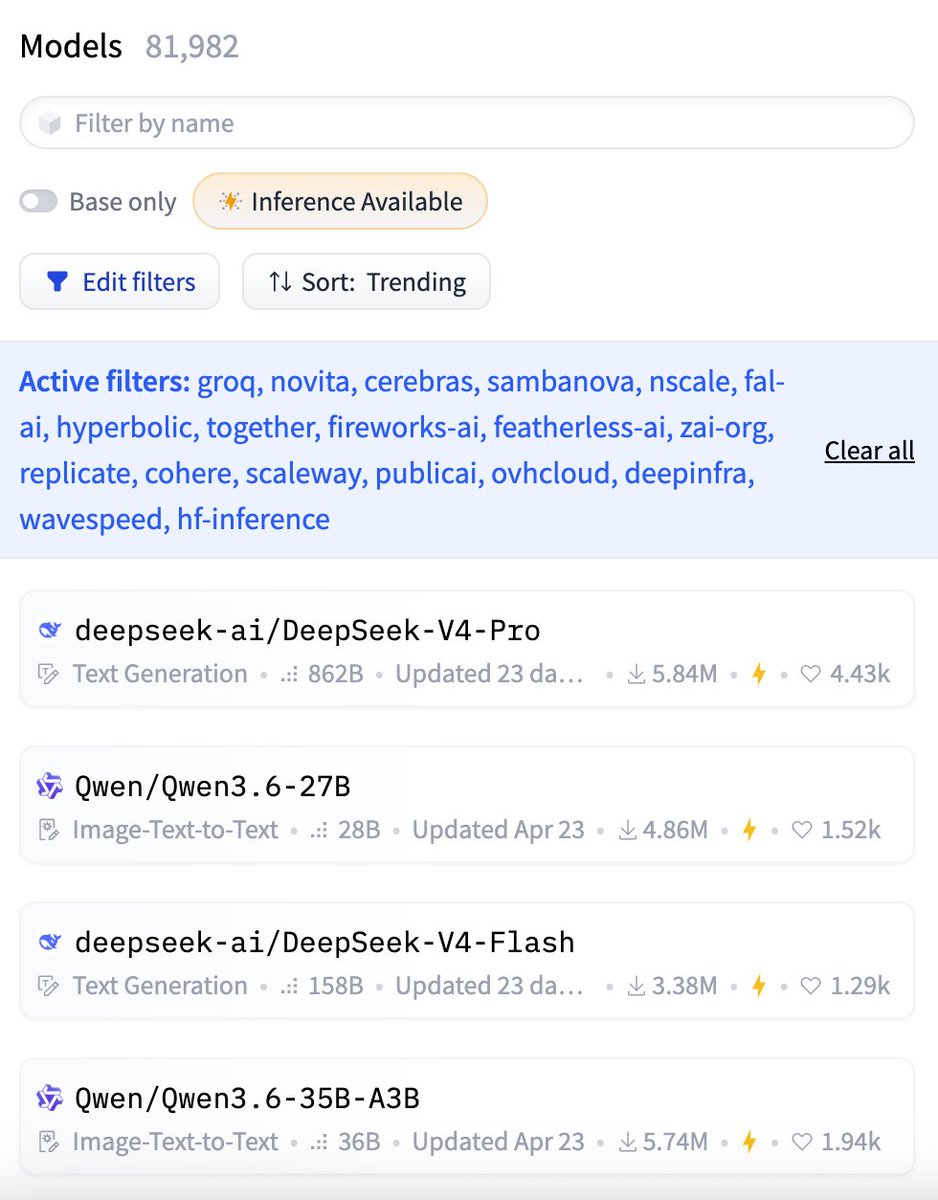 81k models available through huggingface inference api