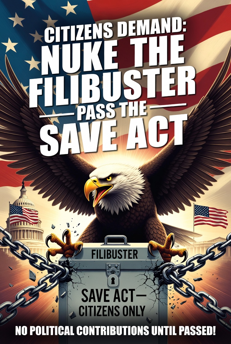Cubs2008's tweet photo. @ScottPresler @LeaderJohnThune @GOP @SenateGOP @BasedMikeLee @POTUS @realDonaldTrump 
NUKE THE FILIBUSTER
PASS THE SAVE ACT https://t.co/25gBjtovVX