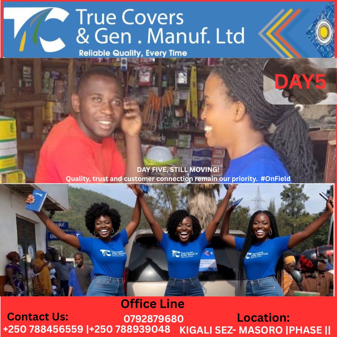 YesAlexisRwanda's tweet photo. Quality speaks louder when it reaches people directly. True Covers Team is still on the ground promoting original and durable #Shiting. Stock available now! 🇷🇼 https://t.co/IeeJzbir3h