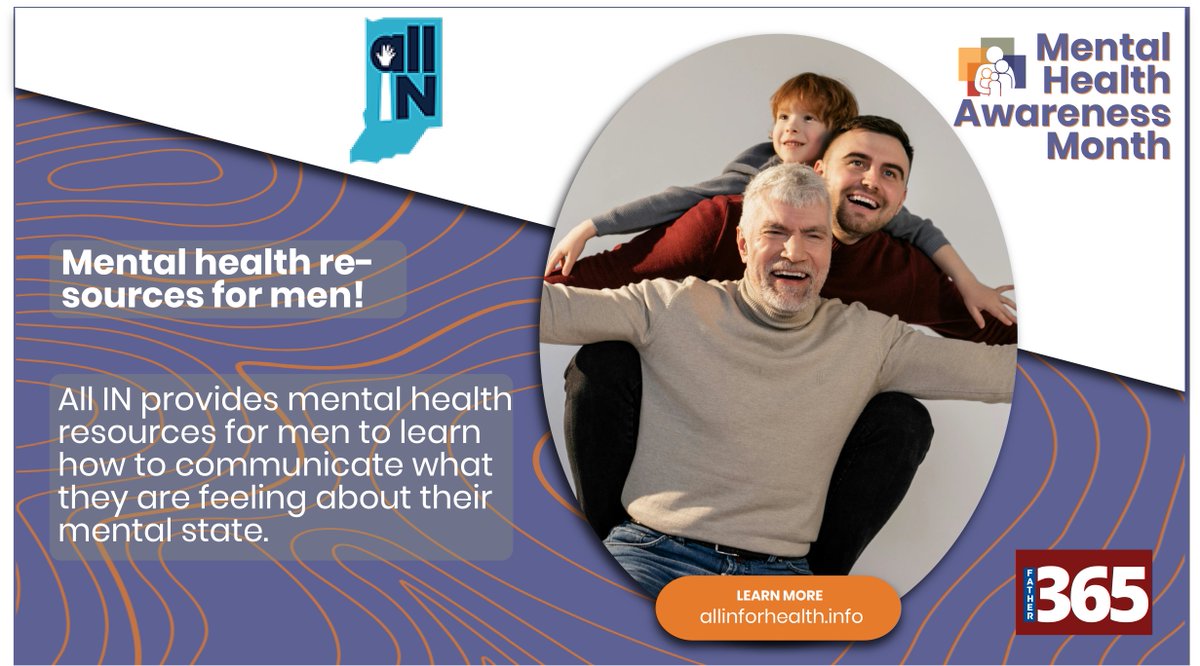 AFathersPlace's tweet photo. All In for Health may serve Indiana, but their resources, infographics, and guidance online is available to help those even all the way in coastal South Carolina!

https://t.co/NuzZ4MFY4W

#AFathersPlace #MensHealth #MentalHealthAwarenessMonth #MentalHealth https://t.co/DgHfqkYMr3