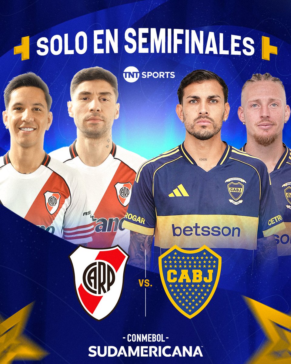 TNTSportsAR's tweet photo. SUPERCLÁSICO, SOLO EN SEMIFINALES 🏆🔥 

Luego del sorteo de octavos de final de la CONMEBOL #Sudamericana, quedó determinado que RIVER y BOCA podrían enfrentarse únicamente en semifinales.

🇦🇷👉 El Millonario chocará contra el ganador de Independiente Santa Fe y Caracas, mientras que el Xeneize deberá superar a O'Higgins en playoffs y después enfrentar a Recoleta.

¿Se dará? 🤔