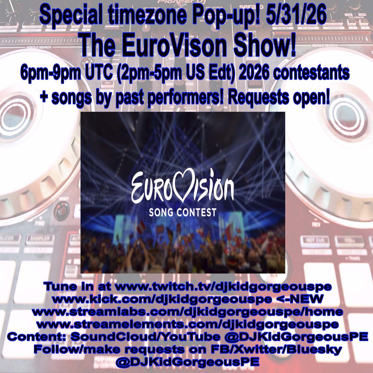 djkidgorgeouspe's tweet photo. Sunday there'll be TWO shows on WDJK, an early show for the Euro timezones focusing on the EuroVision contest and then a Show Tunes edition of Music Melange focusing on music from TV and film. All the shows will feature YOUR requests!
2/3 https://t.co/4cAbUKHb5a