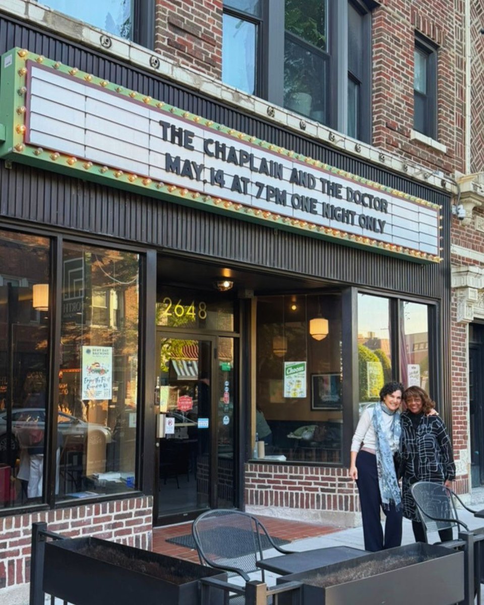 JessicaZitter's tweet photo. The screening at the Logan Theater in Chicago was the first time the film made it onto a marquee. There were a lot of shiny, blinky lights. 

Come see "The Chaplain &amp; The Doctor" tonight at our Franklin, PA screening at Wildcat Mansion at 7pm! https://t.co/m8OurNBNIo https://t.co/laK4BjX20C