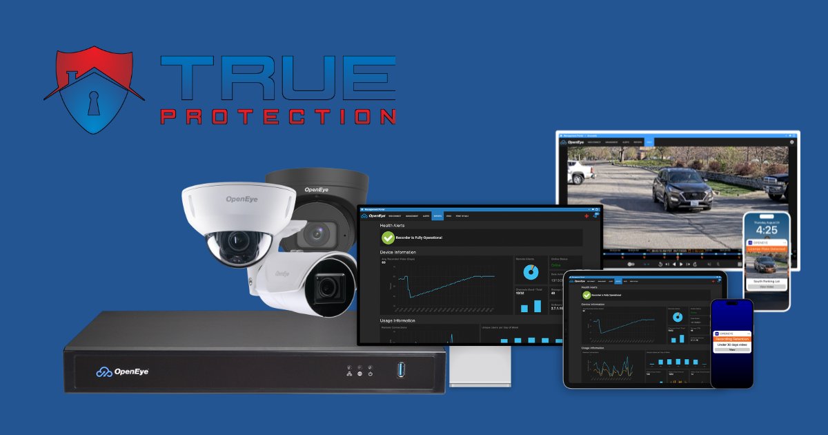 TrueProtection1's tweet photo. OpenEye video surveillance gives businesses clear visibility with cloud-managed video monitoring, remote access, and real-time system insights. 

Learn More Here:
https://t.co/w9nlLkJfMd

#OpenEye #VideoSurveillance #CommercialSecurity #BusinessSecurity #CloudSecurity https://t.co/GnBOV4pK3y