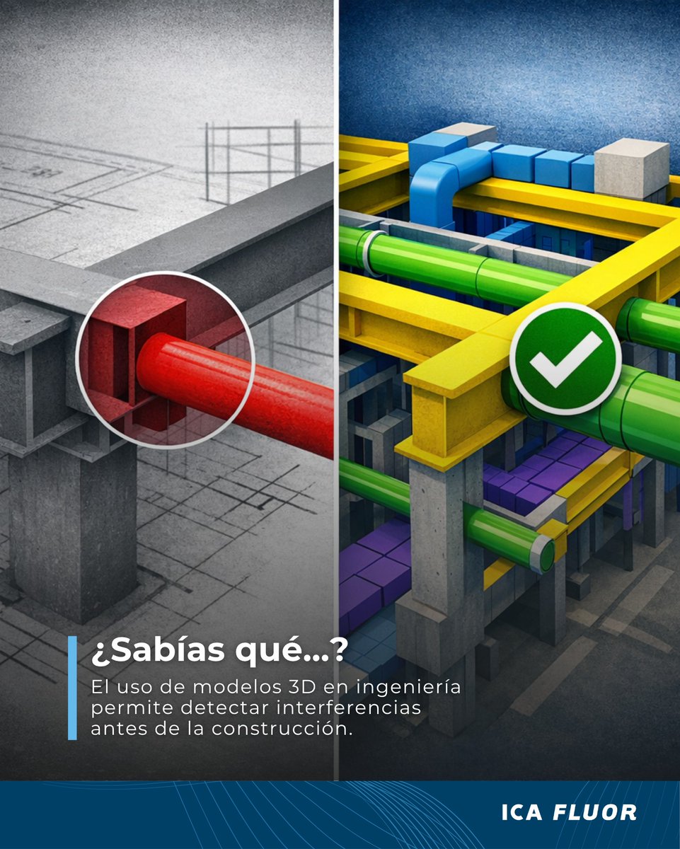 ICA_Industrial's tweet photo. El uso de modelos 3D en ingeniería permite detectar interferencias antes de obra, mejorando la coordinación entre disciplinas, optimizando tiempos y reduciendo retrabajos. En ICA Fluor impulsamos mayor precisión y eficiencia desde etapas tempranas del proyecto.#ICAFluor#Modelo3D https://t.co/t58AVFYvHM