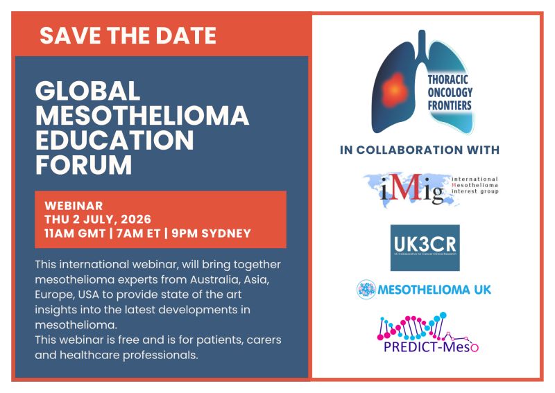 Mesouk's tweet photo. We're delighted Thoracic Oncology Frontiers have invited us to collaborate on an inaugural Global Mesothelioma Education Forum. A global ‘A list’ of speakers are confirmed - this is a #webinar you won't want to miss. Registration information coming soon.
#MedicalInnovation https://t.co/6P1ZajgO6T