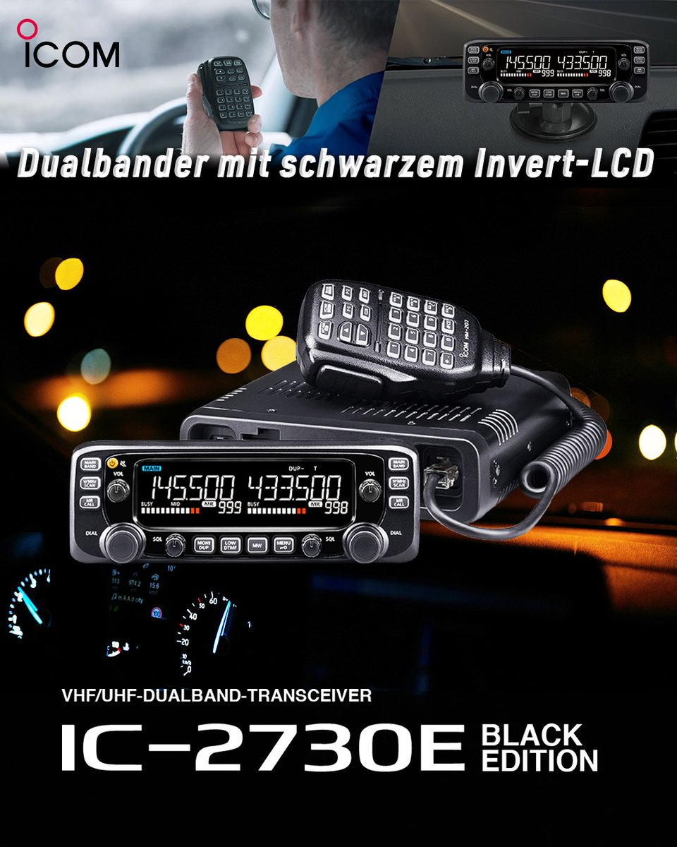 icomeurope1's tweet photo. Schwarz. Scharf. Dual.
Der IC-2730E Black Edition – VHF/UHF-Dualbander mit invertiertem LCD für maximale Ablesbarkeit bei Nacht und Gegenlicht. 144 und 430 MHz immer im Blick – egal wo die Fahrt hingeht.

#icom #icomeverywhere #hamradio #amateurfunk #communications https://t.co/J40zN0Qkm8