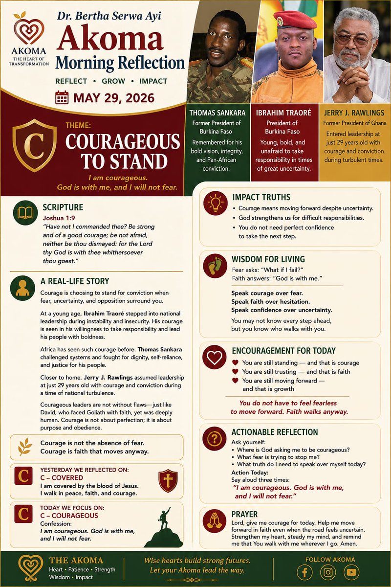 adwoaserwa's tweet photo. 🛡️ Courage is not the absence of fear.

It is faith that moves anyway.

“What if I fail?”

Faith answers:

“God is with me.” (Joshua 1:9)

“I am courageous. God is with me, and I will not fear.”

📲 Follow: https://t.co/7I9rh7lZ15

#AkomaMorningReflection #Faith https://t.co/zgJgoaupYM