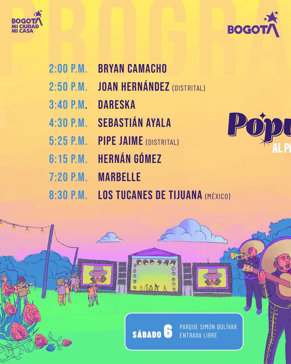 FestalParque's tweet photo. 🪗 Ya está lista la programación de #PopularAlParque2026 ❤️✨
Dos días para cantar, brindar y compartir al ritmo de la música popular. 🎶

📍Parque Simón Bolívar
📅 6 y 7 de junio
🎟️ Entrada libre
🔞 Mayores de 18 años

#LoQueSentimosSeCanta https://t.co/7dDDRRSUnz