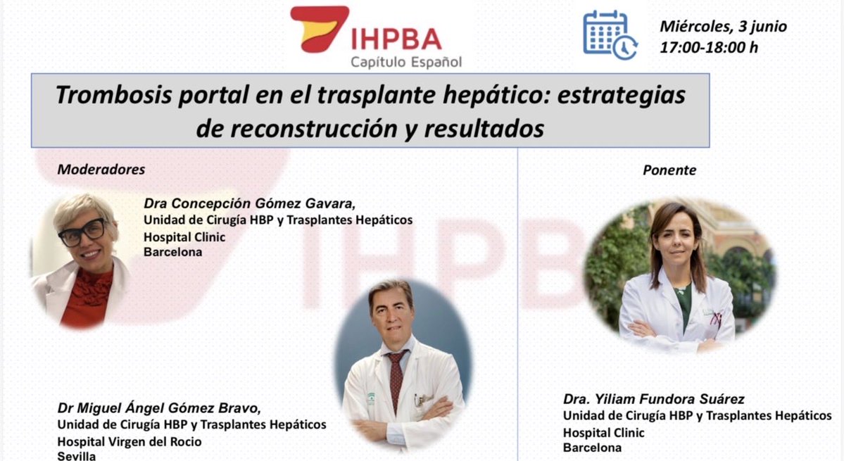 CEIHPBA's tweet photo. ¿Cómo afrontar una trombosis portal avanzada en trasplante hepático?

👉 Reconstrucción portal
👉 Estrategia quirúrgica
👉 Resultados

📅 Webinar CE-IHPBA
3 junio | 17h https://t.co/EFiJSes5eP