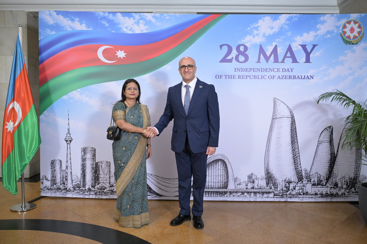 AzEmbassyIndia's tweet photo. The Embassy of the Republic of Azerbaijan to India hosted a grand celebration of the 108th Independence Day of Azerbaijan, attended by officials from the Ministry of External Affairs of India, Ambassadors and members of foreign diplomatic missions in New Delhi, and representatives from Indian businesses, academia, and the media.
A wonderful evening filled with a vibrant cultural program, soulful music, engaging conversations, delightful cuisine, and a truly warm and friendly atmosphere.
The event beautifully showcased Azerbaijan’s rich architectural heritage alongside its impressive modern urban development, reflecting the country’s unique blend of history and progress.
Our heartfelt gratitude to all our friends, colleagues and distinguished guests for making this festive evening so memorable!
#28MayIndependenceDay
#28May #MüstəqillikGünü #AzerbaijanDemocraticRepublic #Azerbaijan