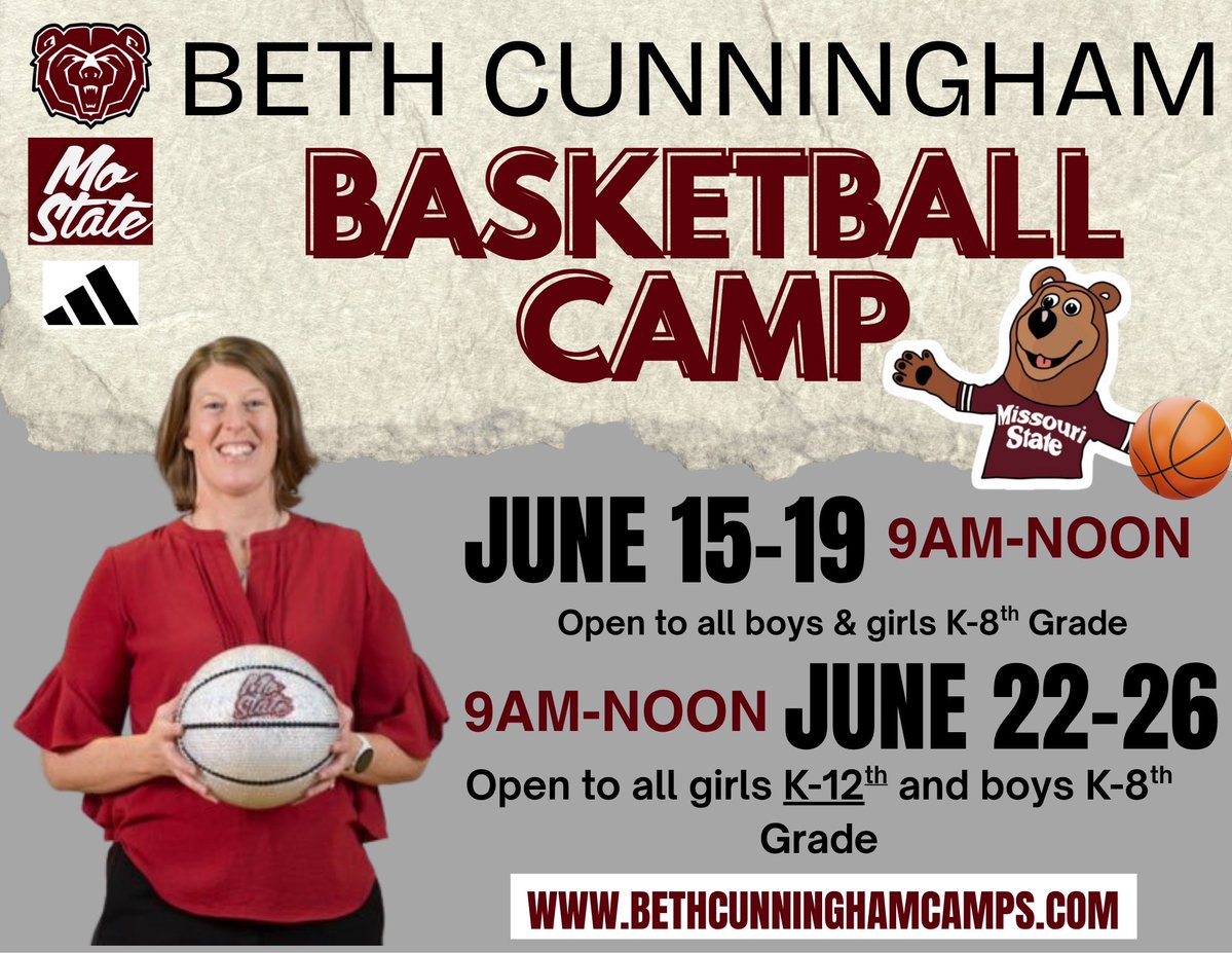MoStateWBB's tweet photo. Camps are just a few weeks away - don't miss out on your chance to secure your spot ‼️

🗣️ Week 2 is now open to all girls K-12th grade, in addition to all boys and girls K-8th grade! 

Register Now: https://t.co/83WbUDA8xE 

#LadyBears | #WeAreMoState https://t.co/XZqGnWQHln