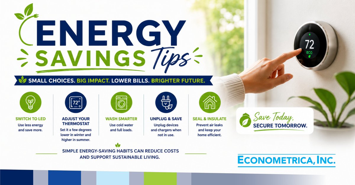 EconometricaMD's tweet photo. 💡 Energy Saving Tip: Turn off lights, unplug unused devices, and use energy-efficient bulbs to help reduce costs and support sustainability. #EnergySaving #SustainableLiving #CommunityWellness #GoGreen https://t.co/mbVfIqAKz5