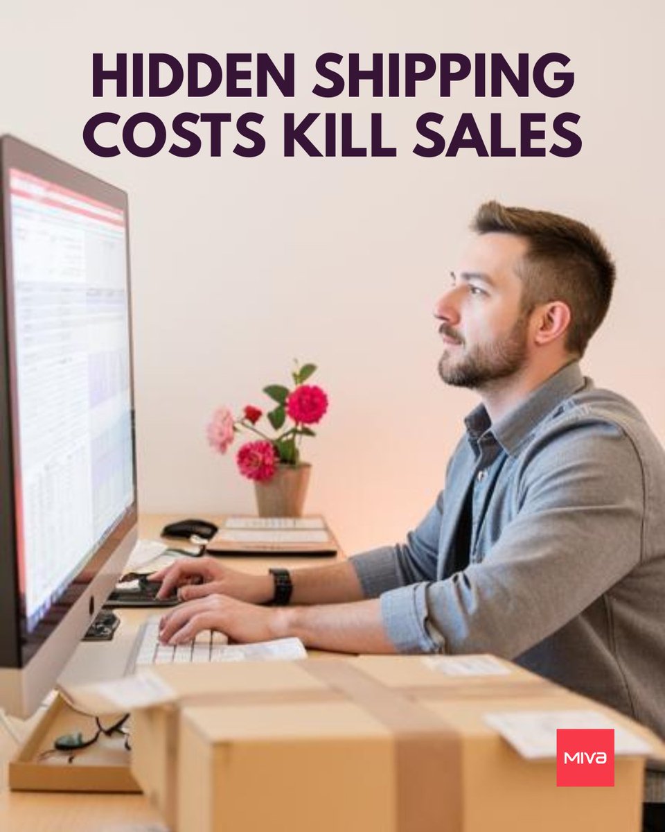 miva's tweet photo. 70% of shoppers who add to cart never buy. The number one reason is unexpected shipping costs. Show it early and make the total predictable. #ecommerce #checkout https://t.co/sTpn5PqCVg