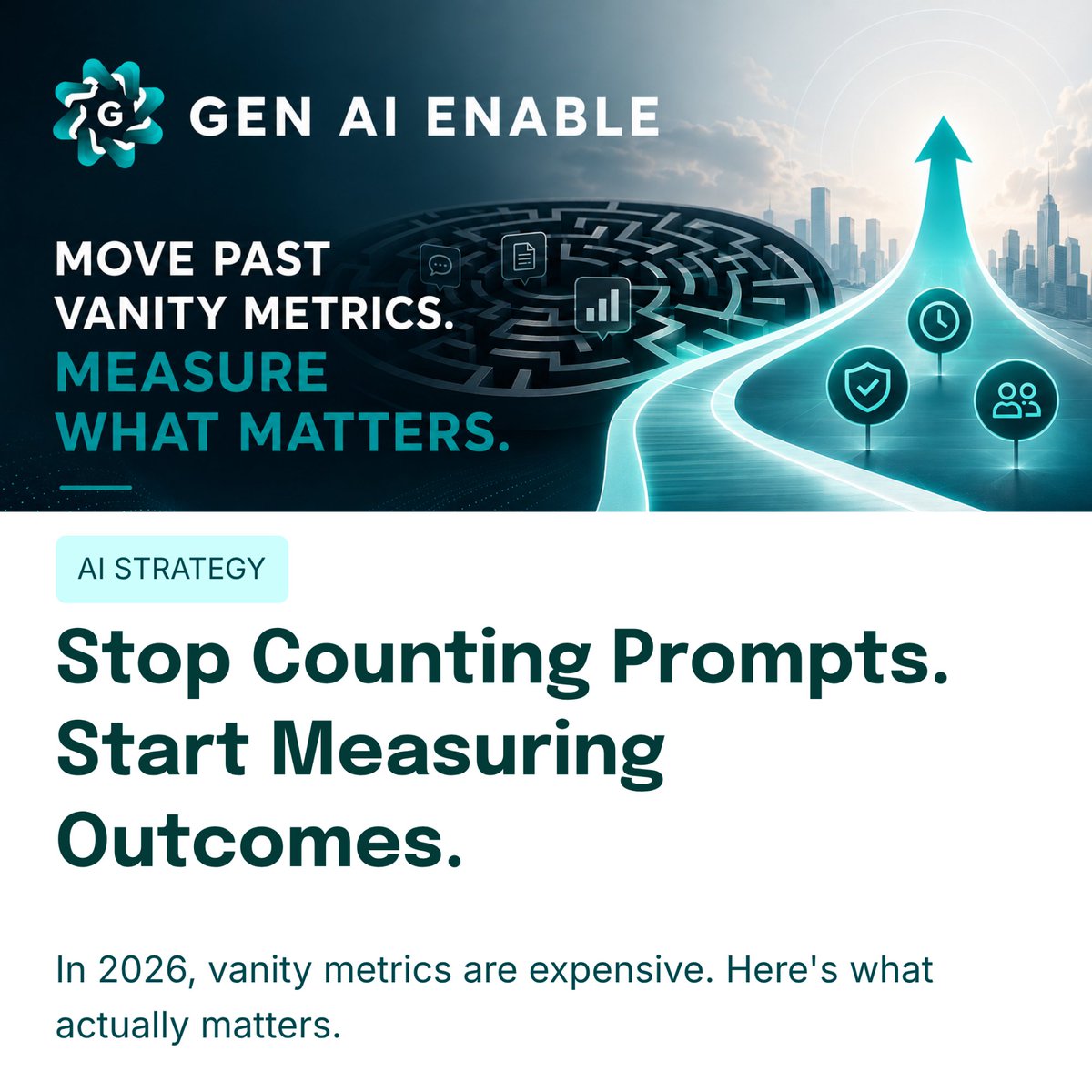 GenAIEnable's tweet photo. Move past the novelty phase, stop counting inputs. Start measuring outcomes.

#AIOutcomes #BusinessMetrics #ValueOverVanity #GenAIEnable #ROI #OperationalExcellence https://t.co/MbxDY570Tm