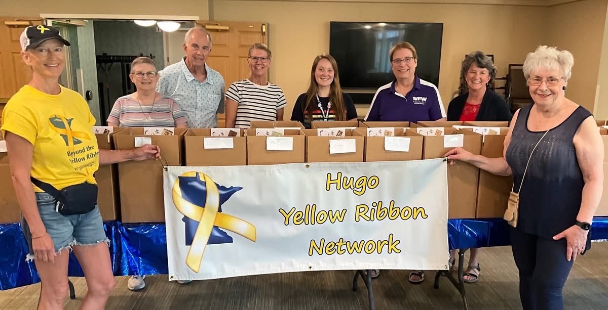 BTYRmn's tweet photo. The Hugo BTYR sent boxes of games, puzzles, toys, treats, and Culver’s gift cards to families whose soldier is deployed with the 34th Military Police Company. Hugo BTYR partnered with St. Andrew’s Village, Rock Point Church Military Ministry, and White Bear Lake VFW Auxiliary. https://t.co/fwSLMlFNpM