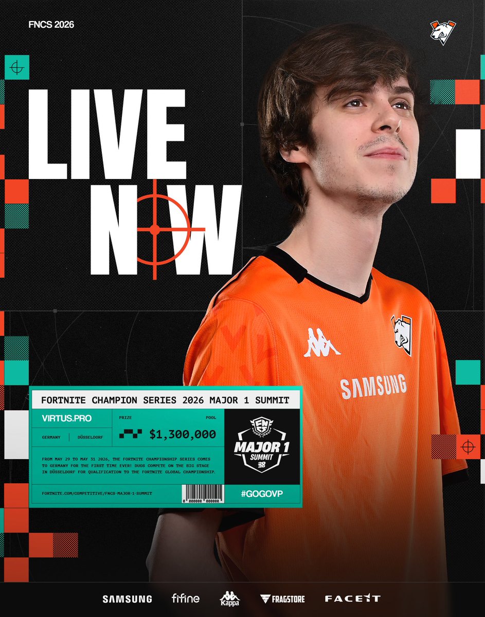 virtuspro_FN's tweet photo. WE ARE LIVE NOW

FNCS 2026 Major 1 Summit
LIVE NOW: https://t.co/Cfq9FmB17v

Time to win 🏆 https://t.co/IZrwlVxBnE