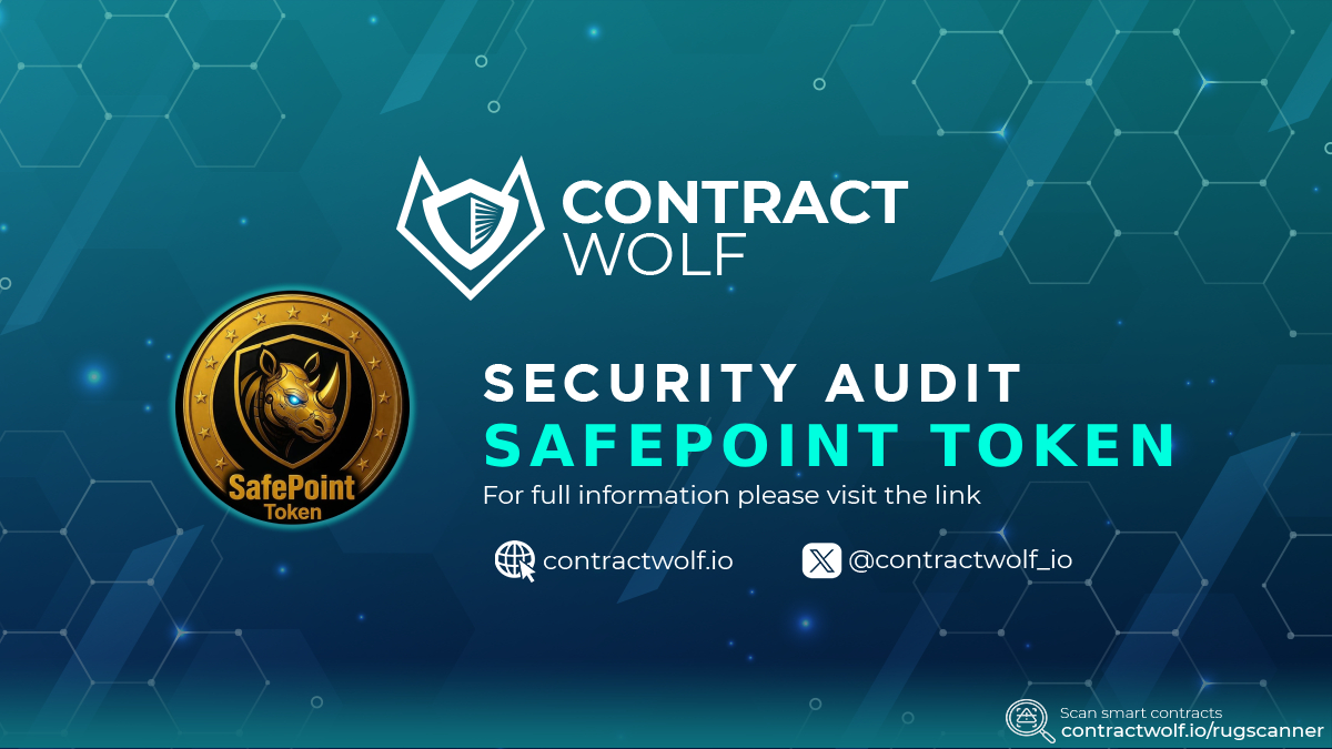 contractwolf_io's tweet photo. ContractWolf gladly announces the final report of smart contract audit for @Safepoint2026 

Request a quote 
https://t.co/yIBMxxr42G 

🛡Check the full audit report
https://t.co/8HkgsClUoK

#ContractWolf #SmartContract #SecurityAudit https://t.co/nB0ouKIcmh