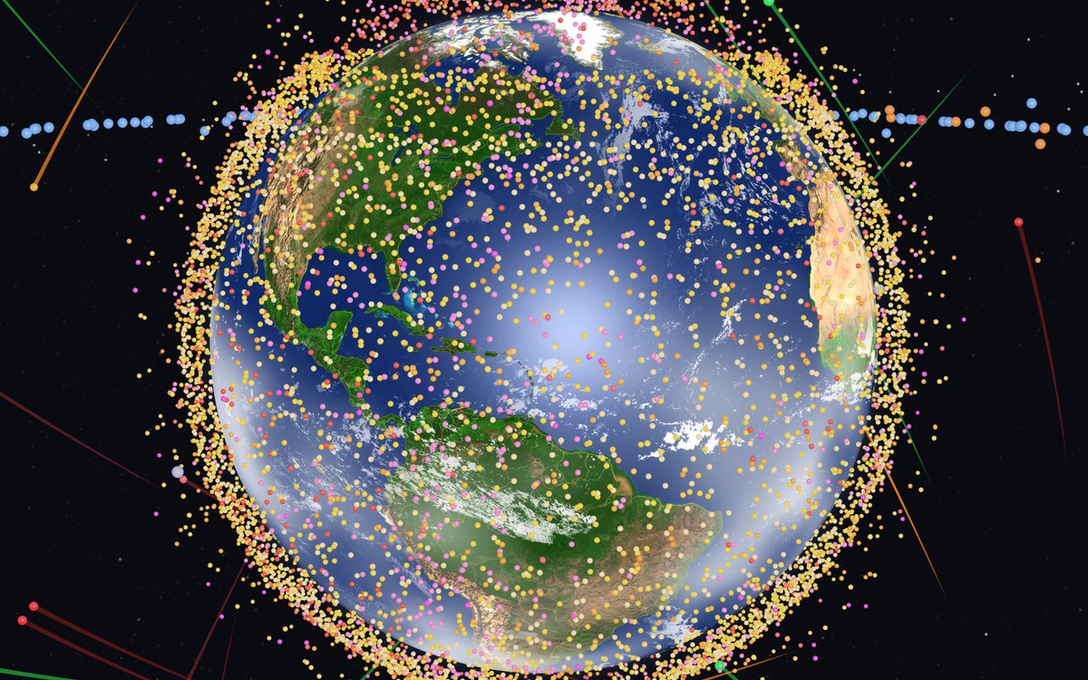 DavidHodge's tweet photo. I built SatRadar as a weekend project: every active satellite orbiting Earth, live, at up to 120 FPS in your browser. 

The entire SGP4 orbital propagator runs on the GPU — inside a WebGL2 shader. The CPU does nothing per frame. 10,000+ working spacecraft, no debris.

🧵👇 https://t.co/AVohU169UA