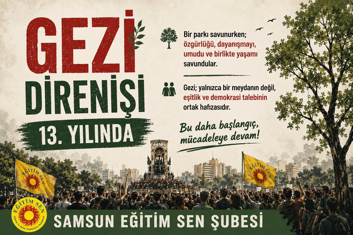 sen_samsun's tweet photo. Gezi, bir hak arayışıdır. O günün cesareti, bugün hâlâ milyonların vicdanında yaşıyor.
#Gezi13Yaşında https://t.co/WZi25wrfz8