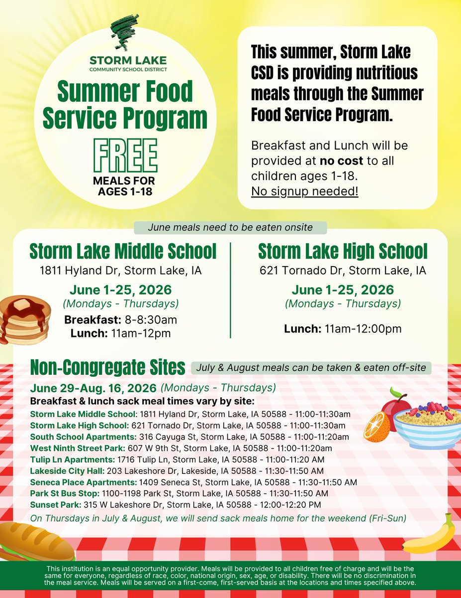 StormLakeCSD's tweet photo. This summer, Storm Lake CSD is providing nutritious meals through the Summer Food Service Program! Learn more in this Storm Lake Radio feature: https://t.co/CtMoyTFipA

#AmericasSchool https://t.co/9JaOTrYlYH
